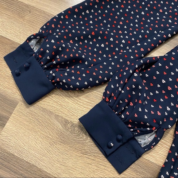 SOLD Kate Spade Navy Long Sleeve Lip Pattern Dress - Picture 10 of 11